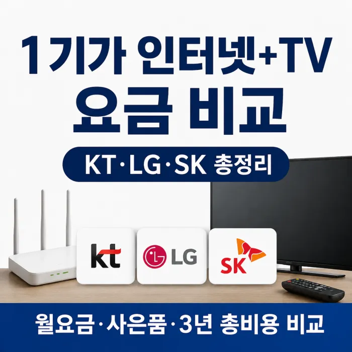 KT LG유플러스 SK 1기가 인터넷 TV 월요금과 사은품 비교