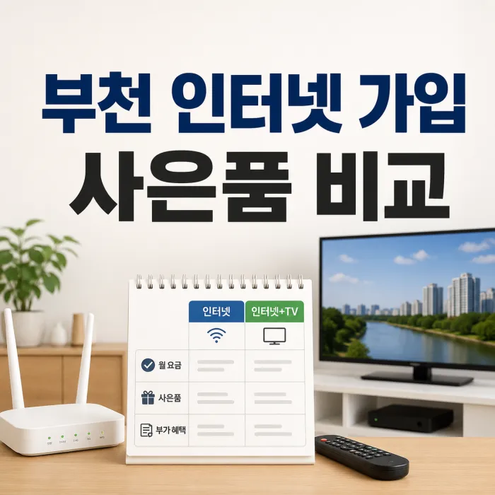 부천 인터넷 가입 TV 신청 전 사은품과 설치 조건을 비교하는 이미지