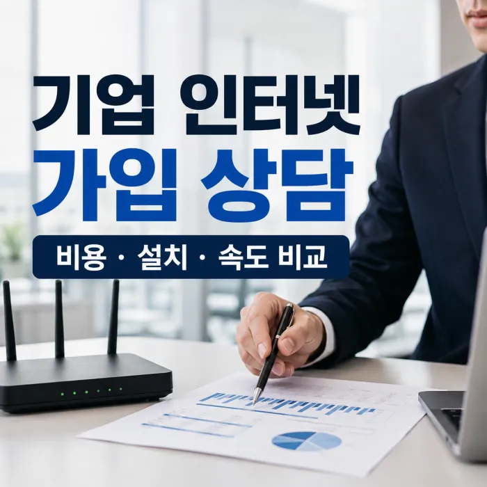 기업 인터넷 가입 전 속도와 설치 가능 여부를 상담하는 사무실 모습