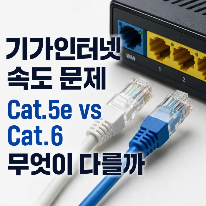기가인터넷 속도 문제와 Cat.5e Cat.6 랜선 차이를 비교한 이미지