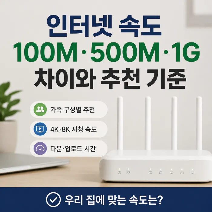 공유기와 함께 표시된 인터넷 100메가 500메가 1기가 차이와 추천 기준