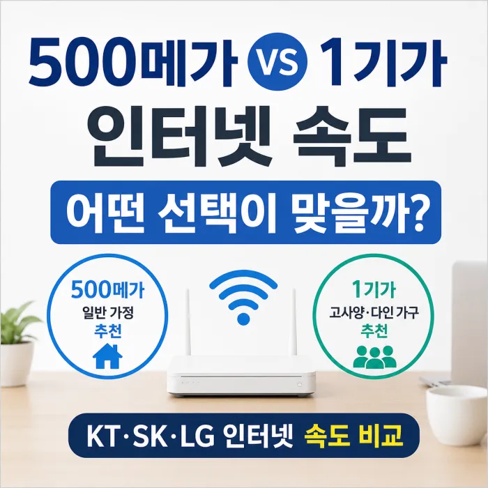KT SK LG 인터넷 500메가와 1기가 속도 비교