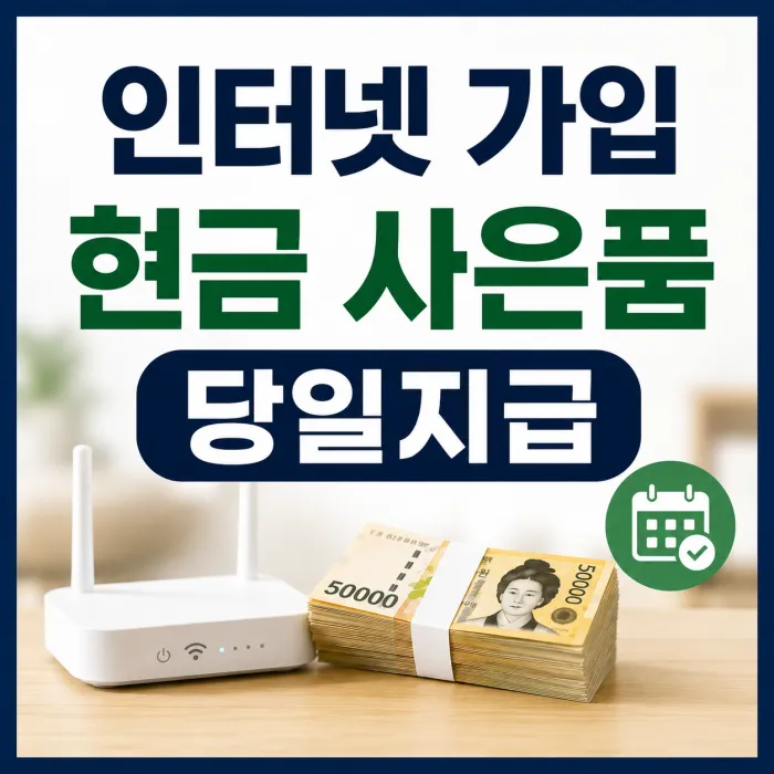 공유기와 현금 이미지로 표현한 인터넷 가입 현금 사은품 당일지급 안내 썸네일