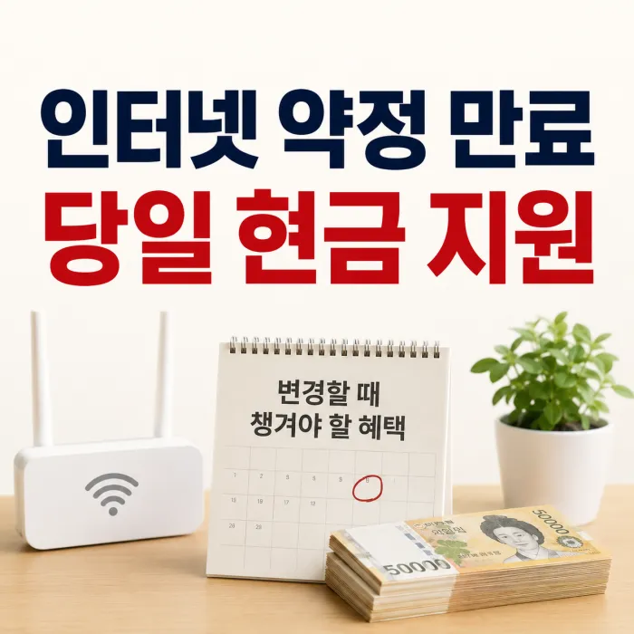 인터넷 약정 만료 후 통신사 변경 시 당일 현금 지원 조건을 확인하는 모습