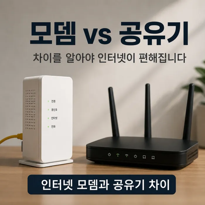 인터넷 모뎀과 와이파이 공유기의 역할을 비교한 이미지