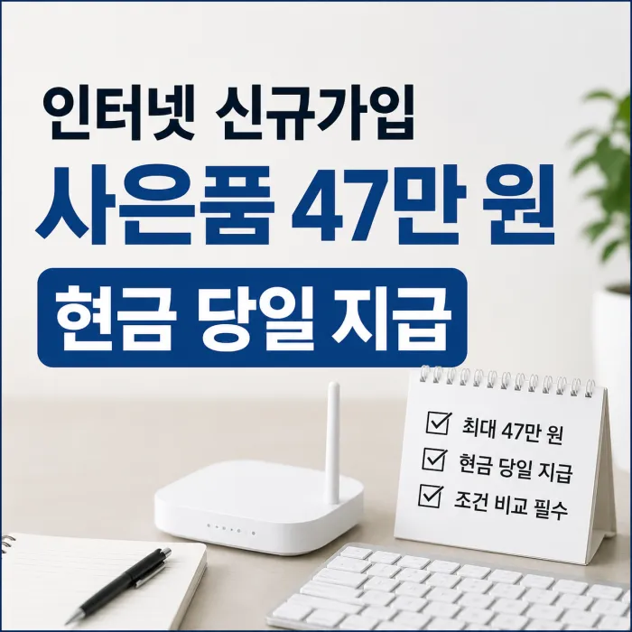 인터넷 신규가입 사은품 47만 원과 현금 당일 지급 조건 안내