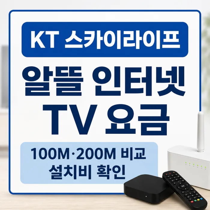 KT 스카이라이프 100메가 200메가 알뜰 인터넷 TV 월요금과 설치비 비교표