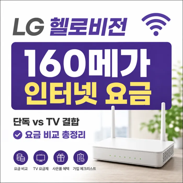 LG 헬로비전 160메가 인터넷 단독과 TV 결합 요금 비교 이미지
