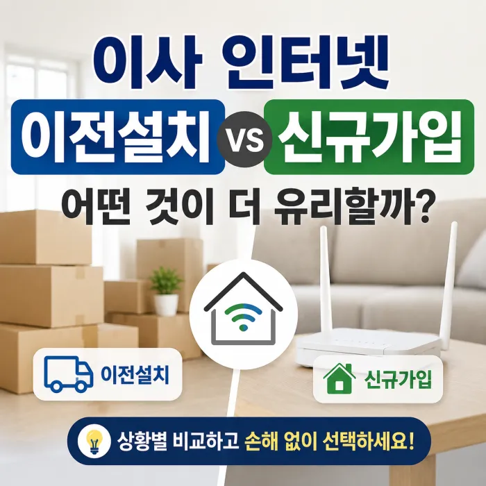 이사 인터넷 이전설치와 신규가입 중 유리한 방법을 비교하는 대표 이미지