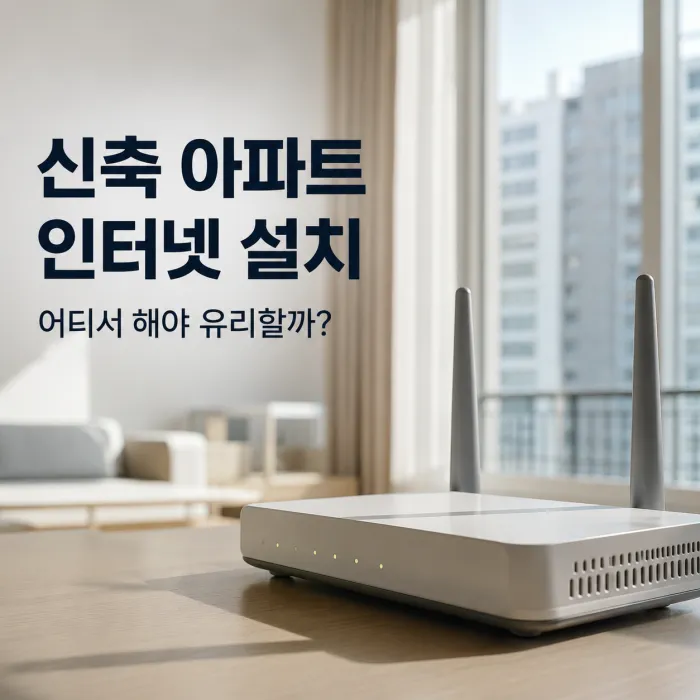 신축 아파트 거실에 설치된 인터넷 공유기와 인터넷 설치 비교 안내