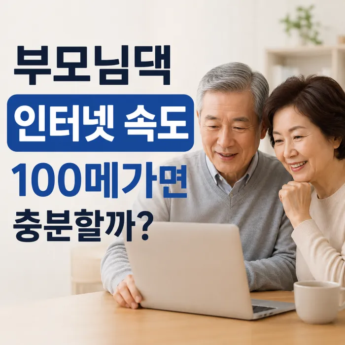 부모님댁 인터넷 속도 100메가와 500메가 선택 기준을 확인하는 모습