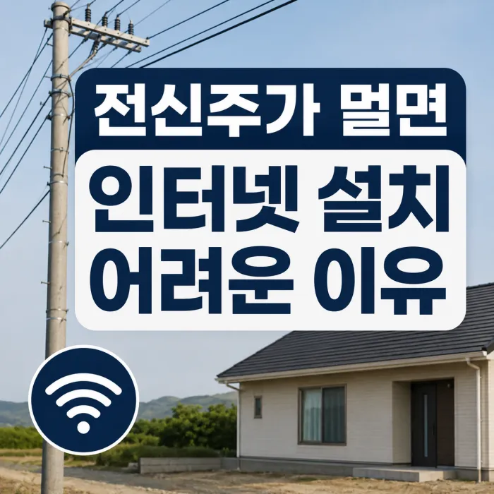 전신주와 주택 거리로 인터넷 설치 가능 여부를 확인하는 모습