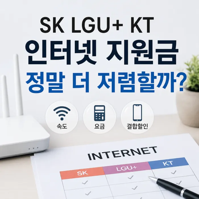 SK LGU+ KT 인터넷 지원금과 월요금 비교