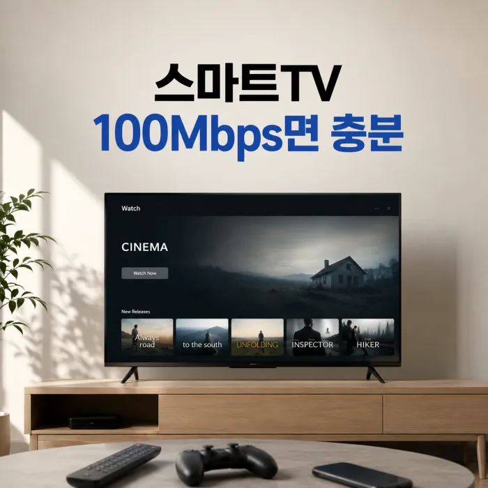 스마트TV와 휴대폰을 사용하는 2인 가구의 100Mbps 인터넷 속도 안내