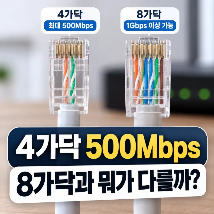 인터넷 랜선 4가닥 500Mbps와 8가닥 표준 배선 차이 비교