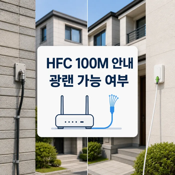 빌라 주택에서 비대칭 인터넷 100메가 안내를 받고 광케이블 인입을 확인하는 모습