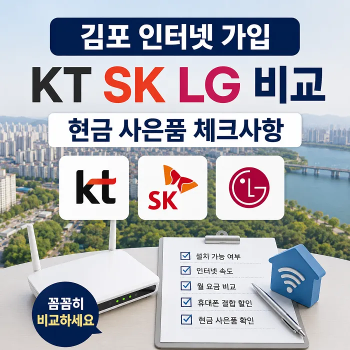 김포 인터넷 가입 KT SK LG 현금 사은품과 가입 조건 비교