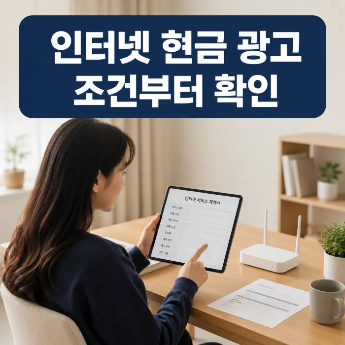 인터넷 가입 현금 광고의 조건을 확인하는 가입자