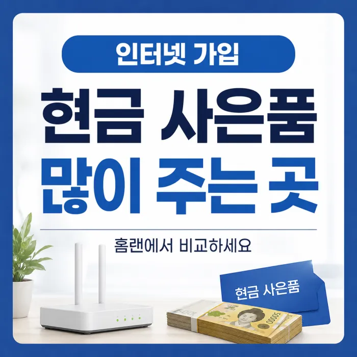 인터넷 가입 현금 사은품 많이 주는 곳에서 홈랜 통신사 조건을 비교하는 화면