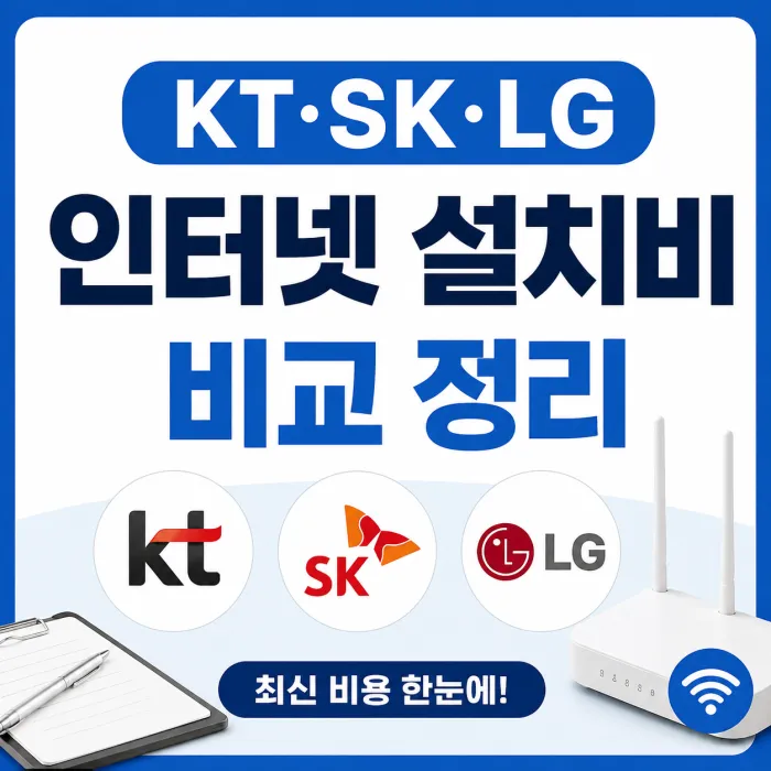 KT SK LG 인터넷 설치비와 TV 추가 설치 비용 비교