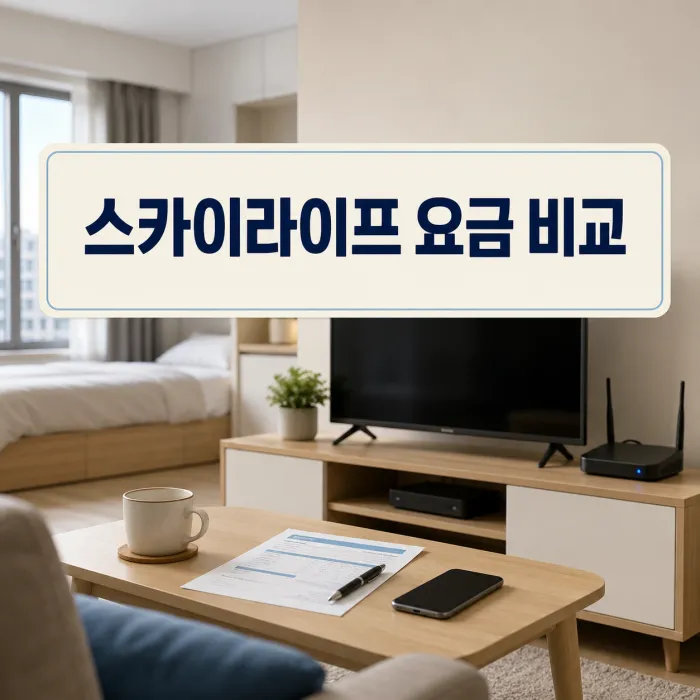 원룸 책상과 TV 화면으로 구성한 KT 스카이라이프 인터넷 가입 사은품 비교 이미지
