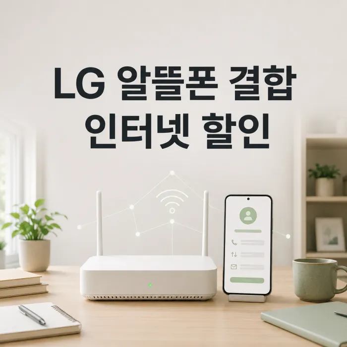 LG 알뜰폰 인터넷 결합 할인 조건을 확인하는 인터넷 공유기와 스마트폰 화면