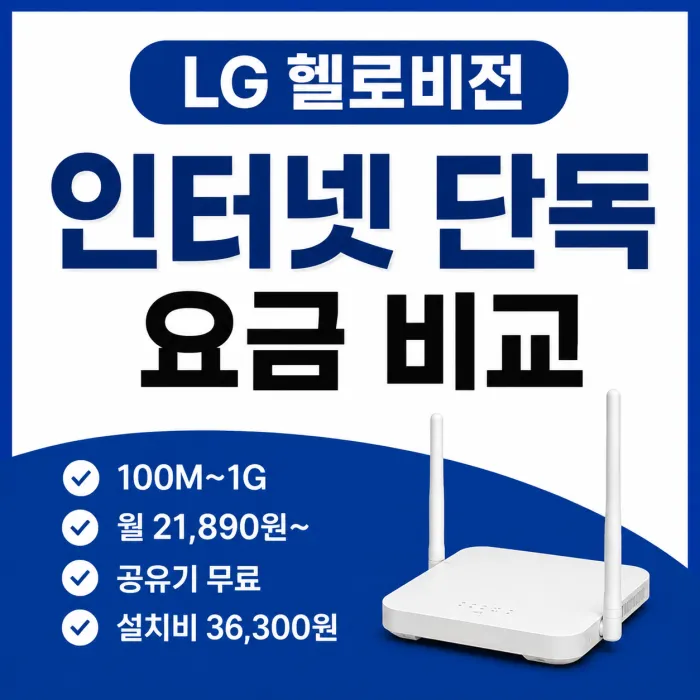 LG 헬로비전 인터넷 단독 100M 160M 500M 1G 요금 및 설치비 비교