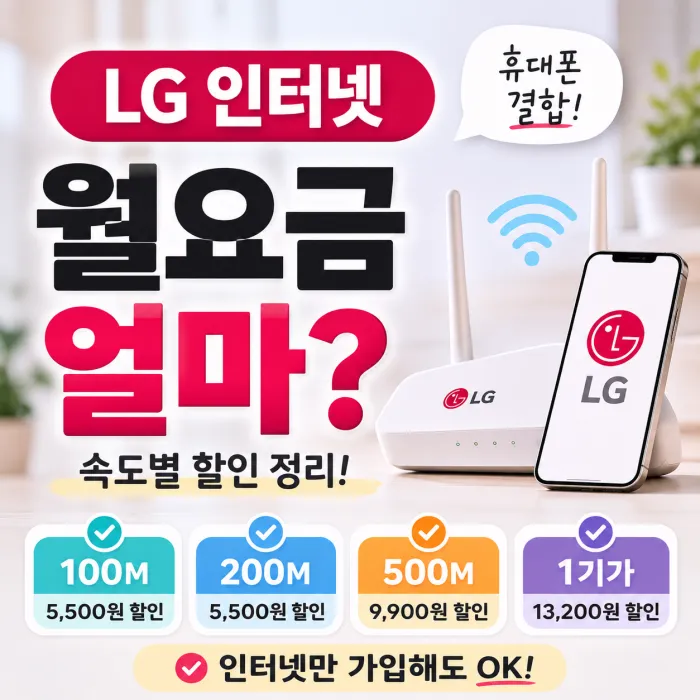 LG 인터넷만 가입 시 휴대폰 결합 할인과 속도별 월요금 비교