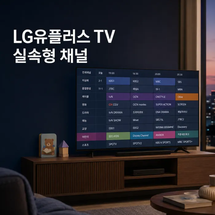 LG유플러스 TV 실속형 채널표와 아이들나라 키즈 서비스 안내 화면