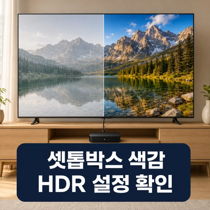 OLED TV 셋톱박스 색감 문제를 보여주는 HDR HDMI 연결 화면