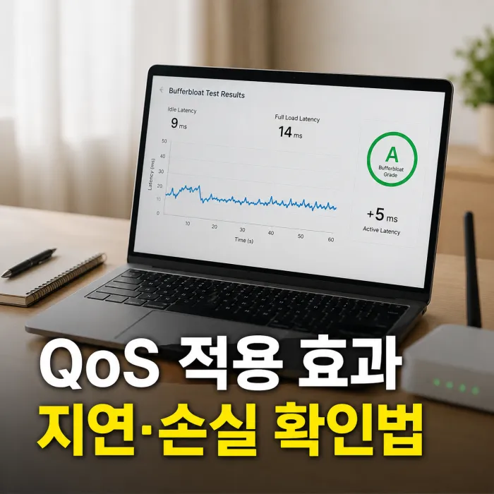 QoS 적용 전후 버퍼블로트 Active Latency와 패킷 손실 테스트 방법