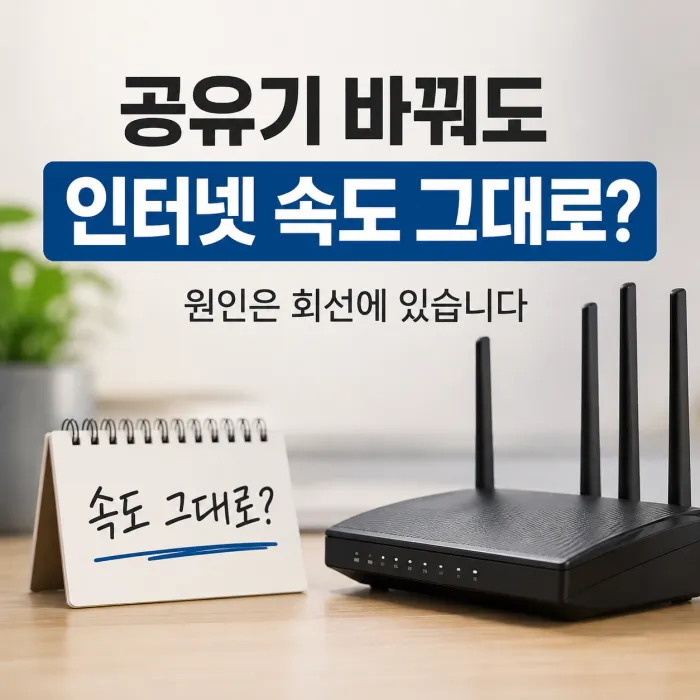 고급 공유기 교체 후에도 인터넷 속도가 개선되지 않아 회선 상태를 확인하는 모습