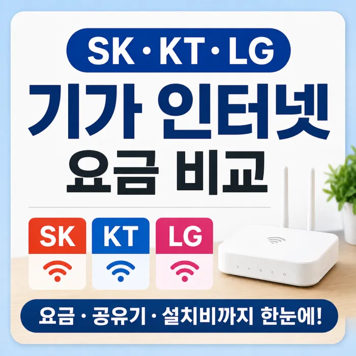 SK LG KT 1기가 인터넷 월요금과 설치비 및 공유기 비용 비교