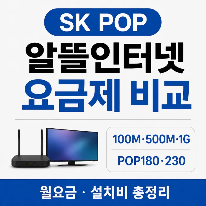 SK POP 알뜰인터넷 100메가 500메가 1기가 POP180 POP230 요금 비교