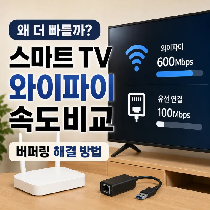 스마트 TV 100Mbps 유선 랜포트와 5GHz 와이파이 속도 비교