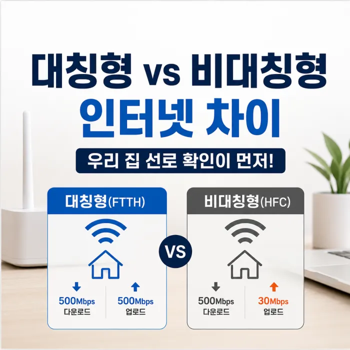 대칭형 FTTH와 비대칭형 HFC 인터넷의 업로드 속도와 핑 차이 비교