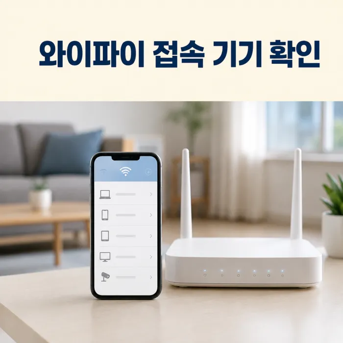 스마트폰으로 와이파이 연결 기기 확인을 하는 화면