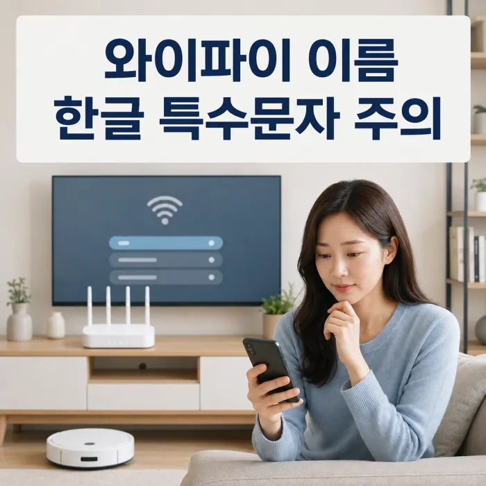 한글과 특수문자가 포함된 와이파이 이름 때문에 스마트TV 연결을 확인하는 모습