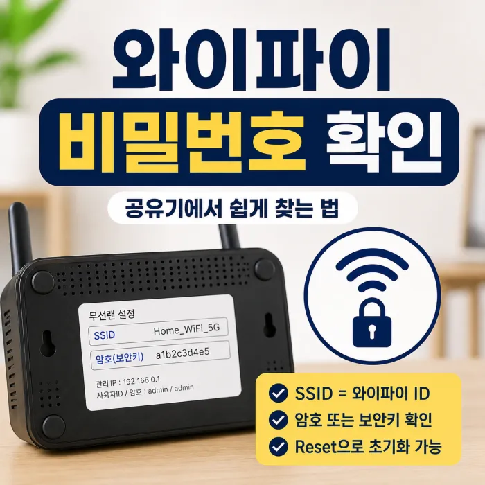 공유기 바닥과 측면 스티커에서 SSID와 와이파이 비밀번호를 확인하는 방법