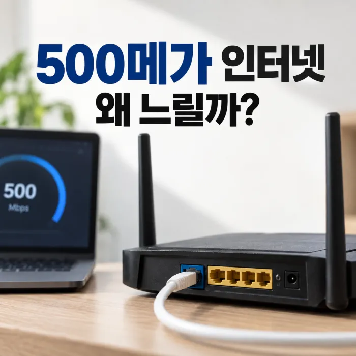 500메가 인터넷이 느릴 때 공유기와 랜선 연결 상태를 점검하는 모습