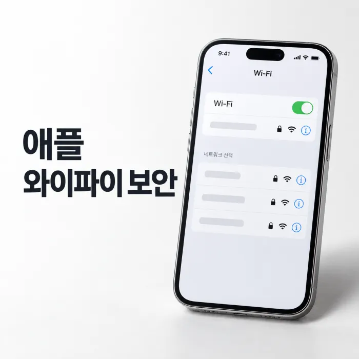 아이폰 화면의 와이파이 설정과 자물쇠 아이콘으로 표현한 애플 와이파이 보안