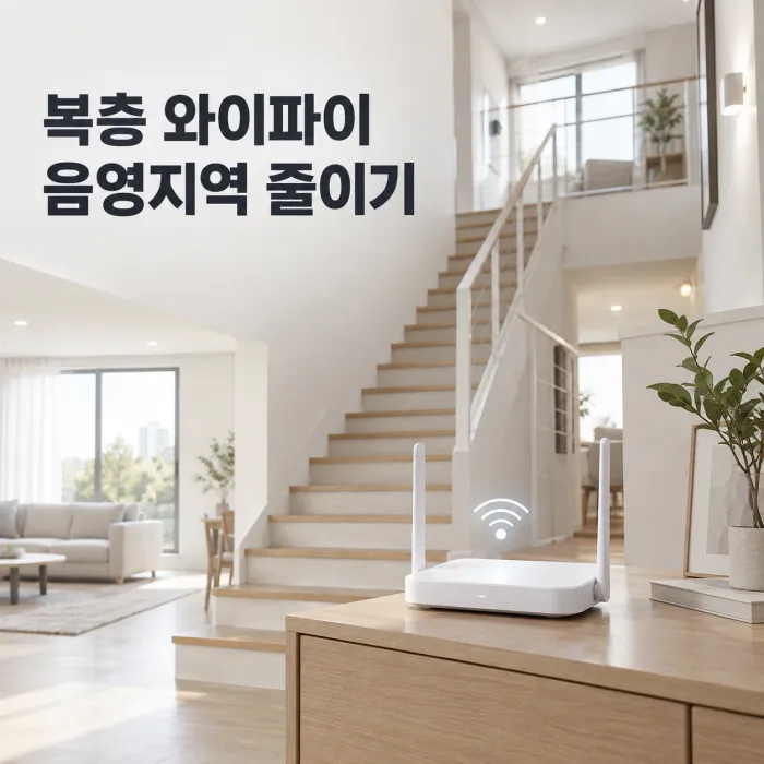 계단이 있는 복층 주거공간 와이파이 설치 환경과 공유기 배치 모습