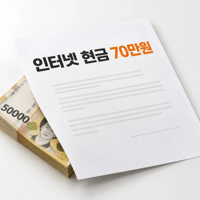 인터넷 가입 현금 70만원 광고와 제휴카드 및 부가서비스 조건을 확인하는 모습