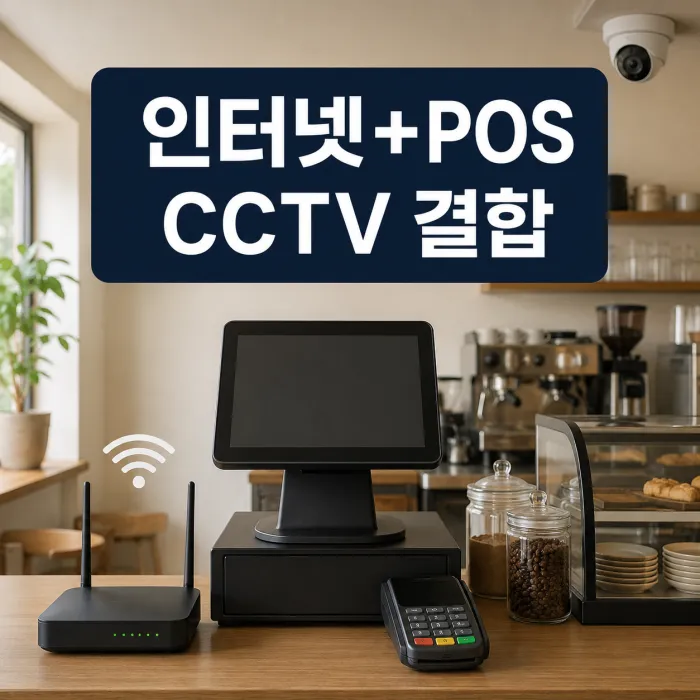 인터넷+CCTV+POS 결합을 위해 매장 카운터에 설치된 POS와 CCTV 모니터