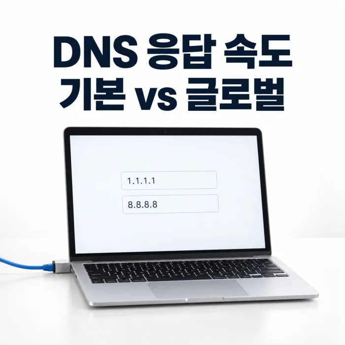 통신사 기본 DNS와 1.1.1.1·8.8.8.8의 DNS 응답 속도 측정 항목을 비교하는 화면