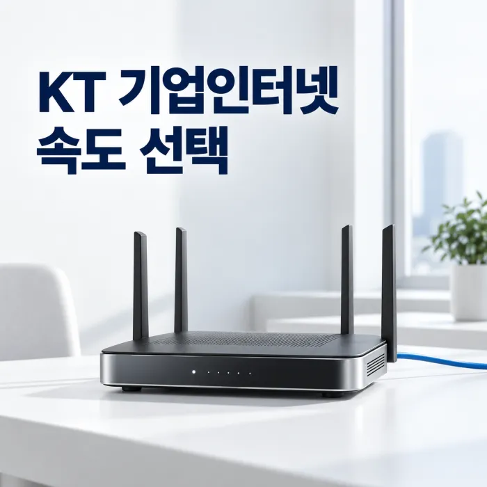 사무실에서 KT 기업인터넷 속도를 비교하는 직원과 공유기