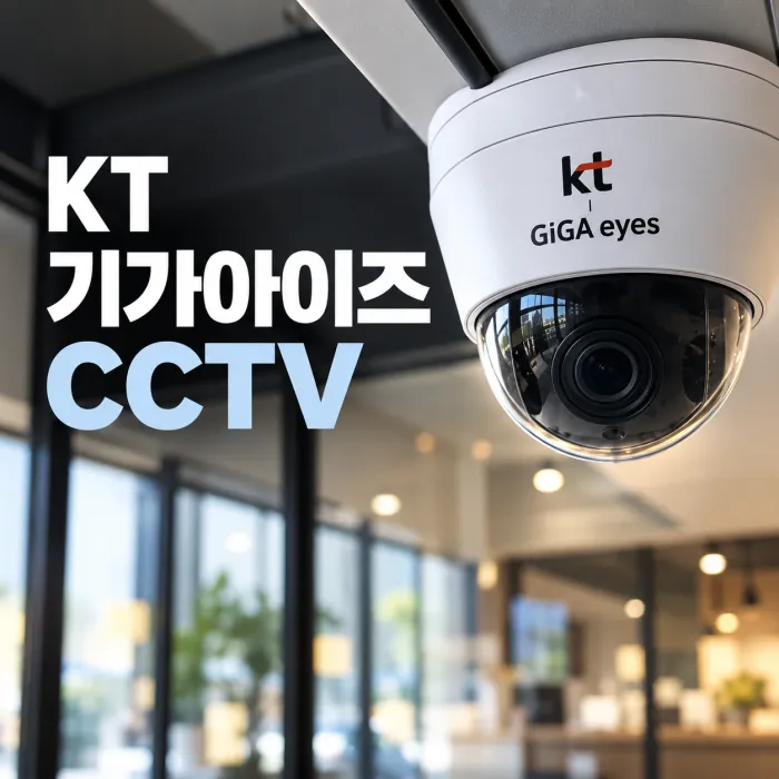 KT 기가아이즈 CCTV가 설치된 사업장 내부의 클라우드 보안 카메라와 KT 기가아이즈 CCTV 안내 이미지