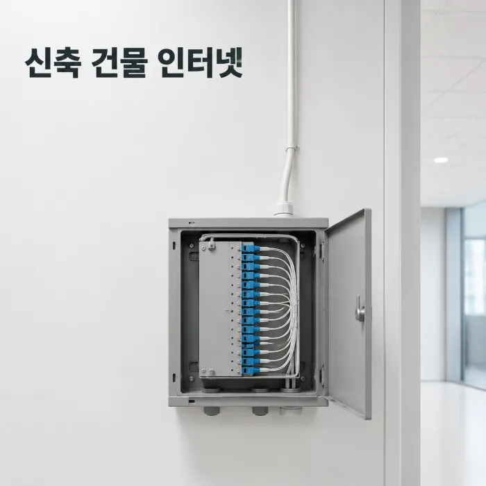 신축 건물 인터넷 통신사 인입 가능 여부를 확인하는 신축 오피스 통신실 모습