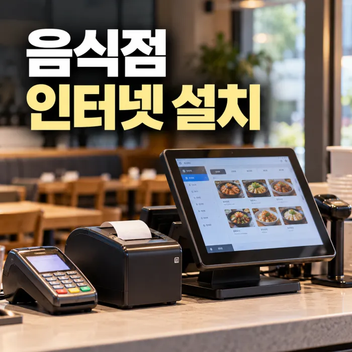 음식점 인터넷 설치 전 포스 단말기와 카드결제기 연결 환경을 확인하는 매장 카운터