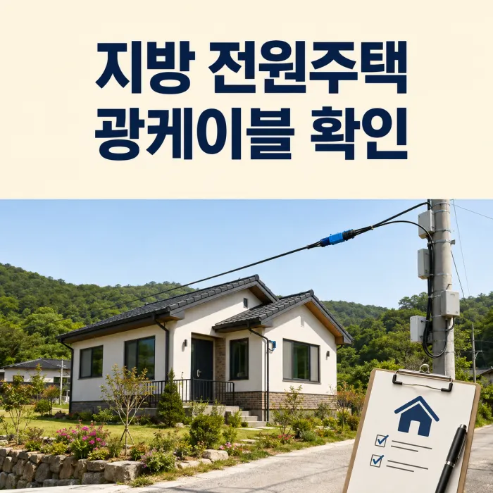 지방 읍면 전원주택 인터넷 광케이블 설치 가능 여부를 확인하는 주택 외관과 통신선